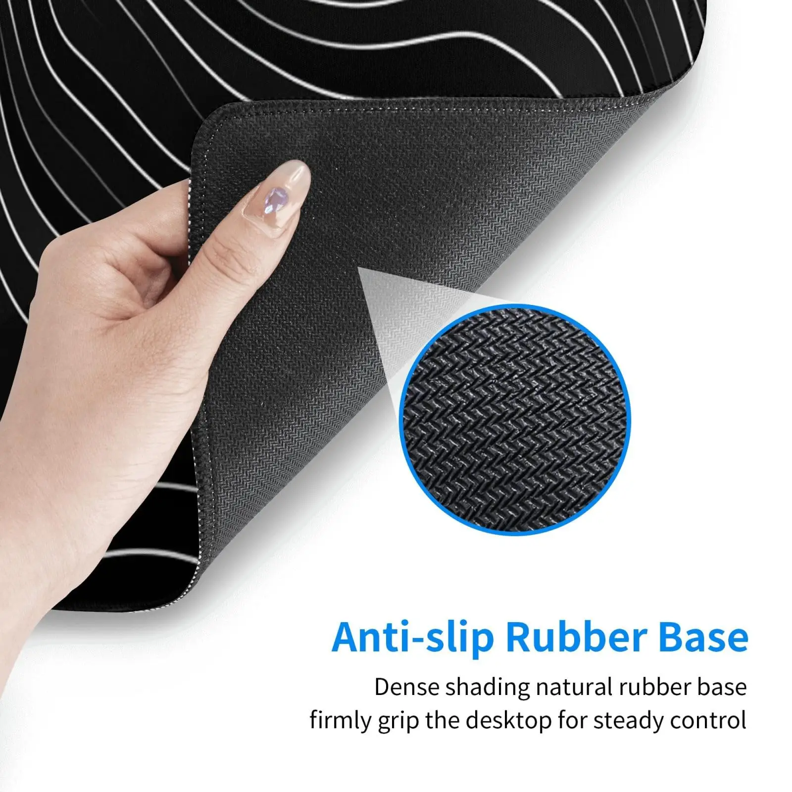 Gaming Mouse Pad Topographic Map Black Non-Slip Rubber Base Mousepad with Stitched Edges Keyboard Laptop Mat for Gamer Desktop