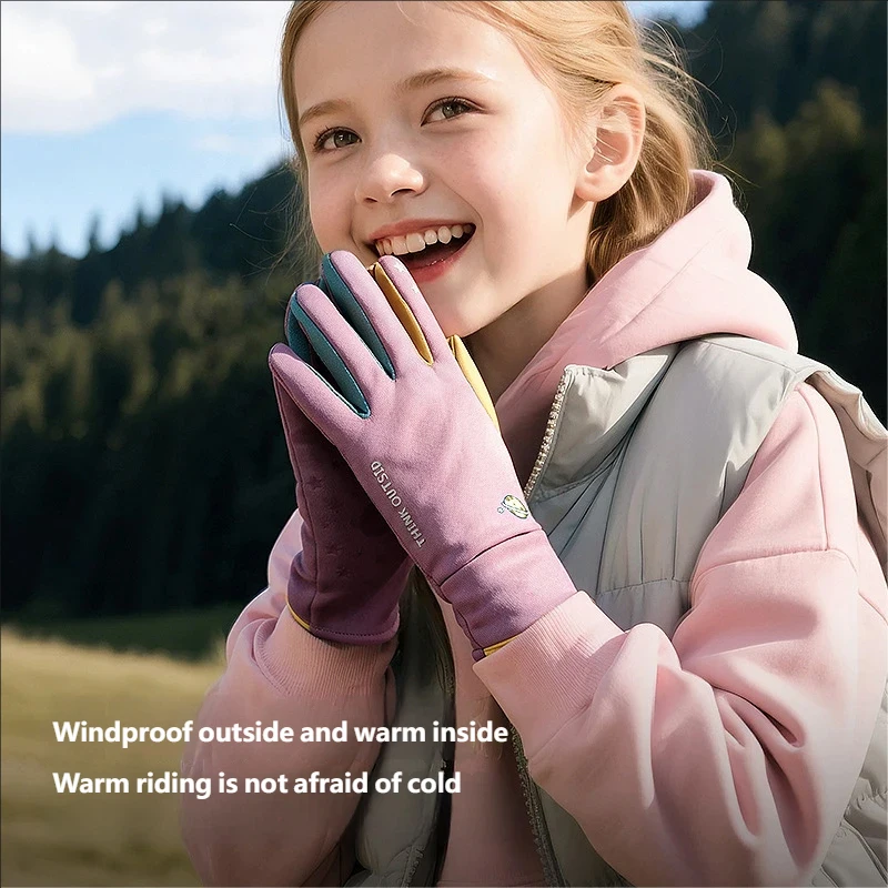 الأطفال الشتاء الدافئة قفازات مخملية صبي الفتيات عدم الانزلاق سميكة الكرتون قفاز الاطفال في الهواء الطلق اللعب ركوب يندبروف قفاز 7-13Y