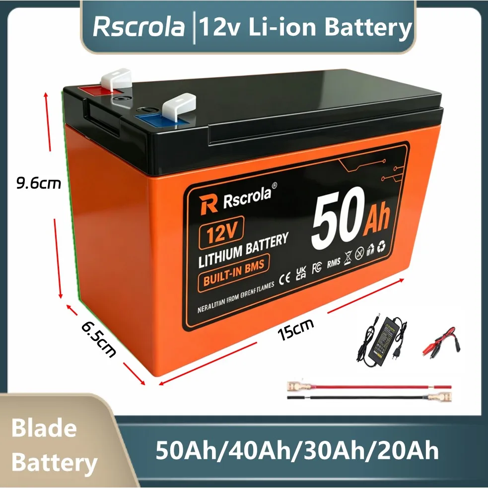 12V Li-ion Battery Pack 50Ah/40Ah/30Ah/20Ah Automotive-grade Blade Battery Cell Durable for Sprayer,Children's Toy Car,Scale
