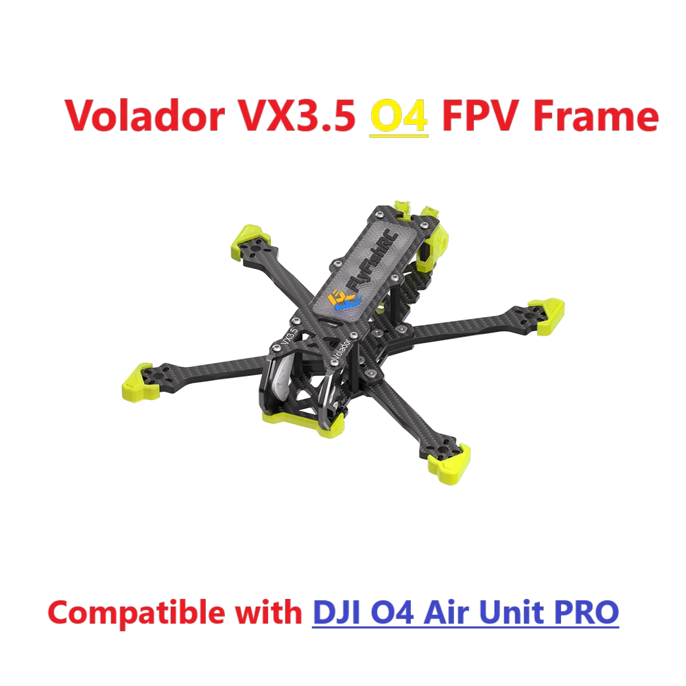 

FlyFishRC Volador VX3 VX3.5 Черно-желтая рамка O4 FPV, совместимая с DJI O4 Air Unit Pro для FPV RC Quadcopter Kit для фристайла