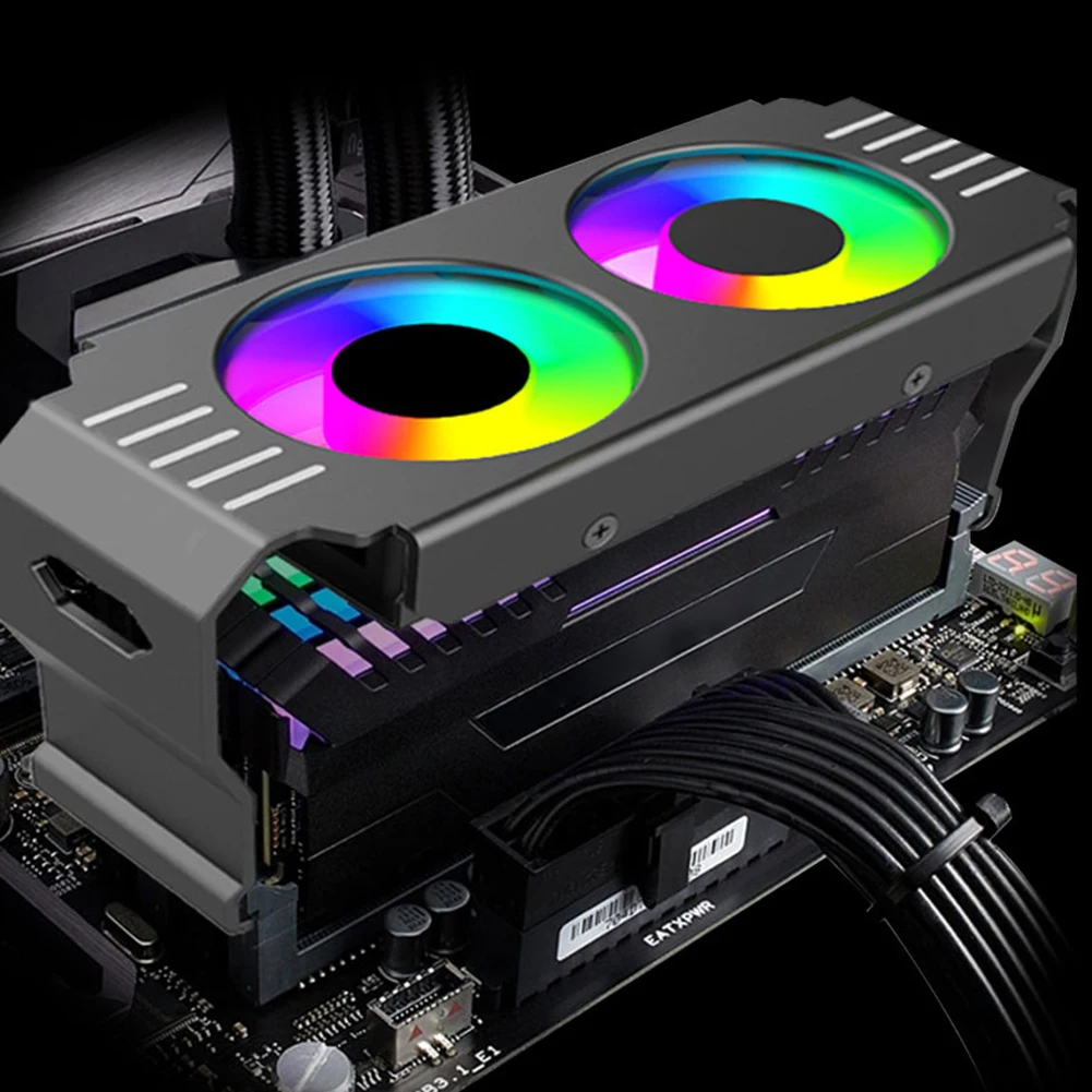 RAM Memory Cooler 4Pin PWM/5V 3Pin ARGB PC Memory Cooling Radiator 1000-4500+RPM with Dual 120mm Fan for DDR4 DDR5