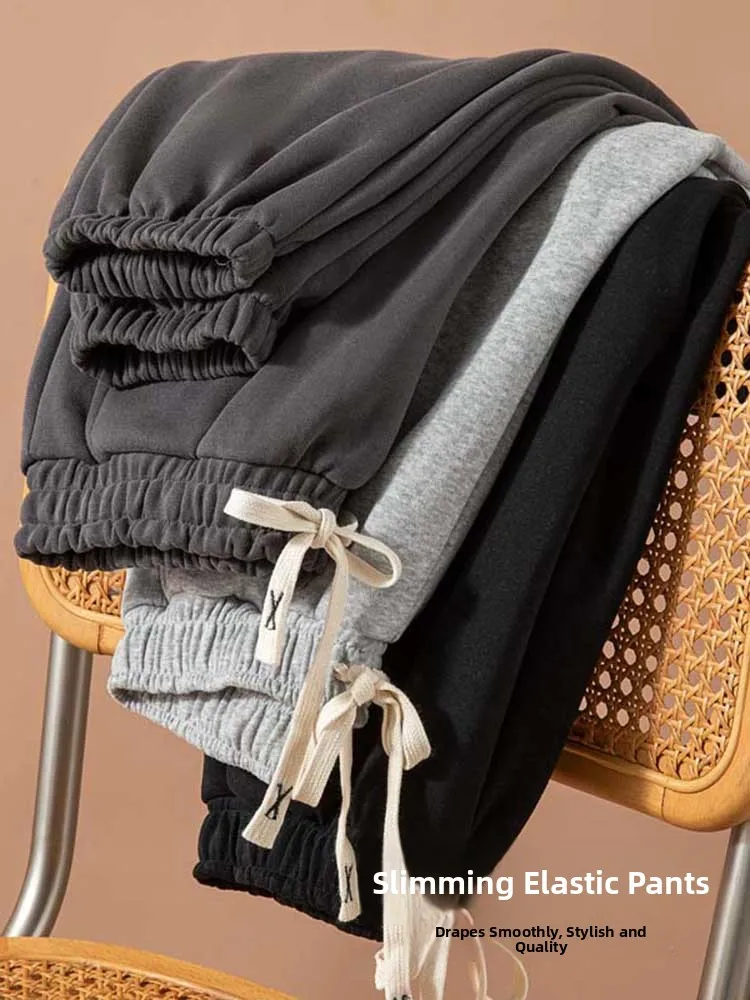 Koreańskie spodnie dresowe na jesień, casualowe, duży rozmiar, elastyczna talia, ocieplane, sportowe, luźne, uniwersalne, z mankietami, jednolite kolorystycznie...