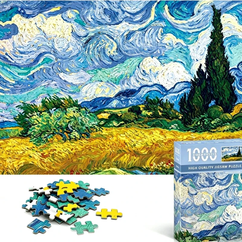 1000Pcs Wheat Field Cypress Tree Mini Puzzle Set with Stress Relieving Toy Puzzle Pieces & Drawing Paper for Art Creation
