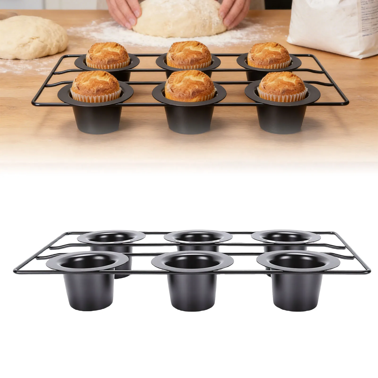 6 Cup Popover Pan for Baking  Non Stick Sturdy Carbon Steel Bakeware Baking Tools For Pudding Muffins Popovers