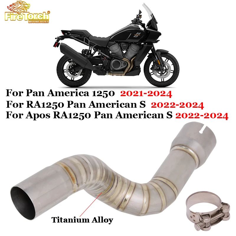 

Slip On For Harley Pan America 1250 RA1250 RA1250S 2021 2022 2023 2024 Motorcycle Exhaust Escape Titanium Alloy Mid Link Pipe