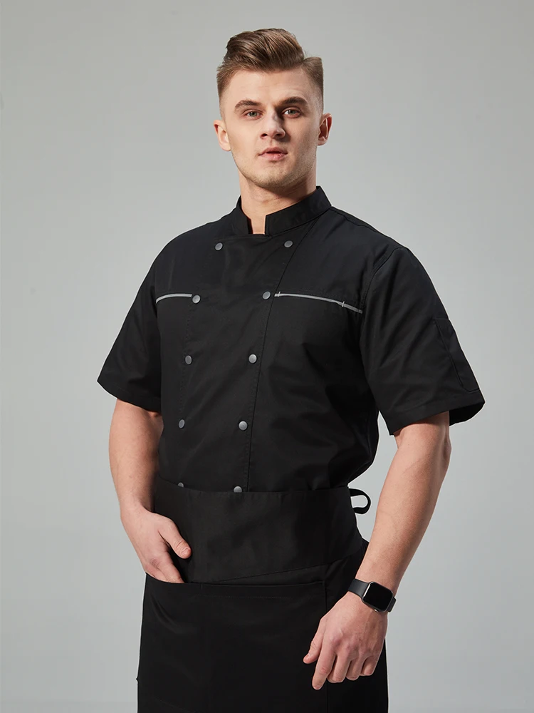 Klassische Küche Overalls Restaurant Kellner Kurzarm Hotel Uniform Kleidung atmungsaktive Hemden Koch Tops Koch jacke für Männer