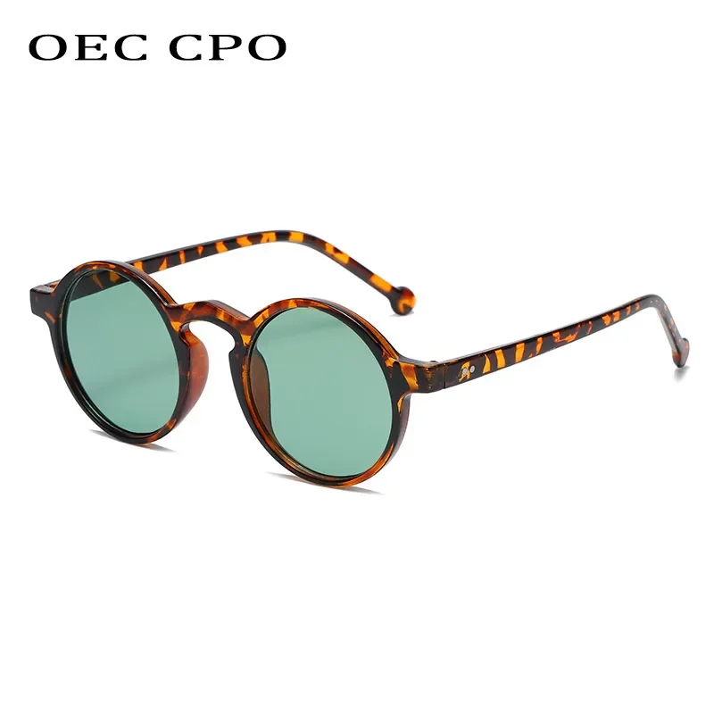 Gafas de Sol Redondas Vintage para Hombre y Mujer, Clásicas con Estampado de Leopardo, Lentes Verdes, Decoradas con Remaches, Protección UV400