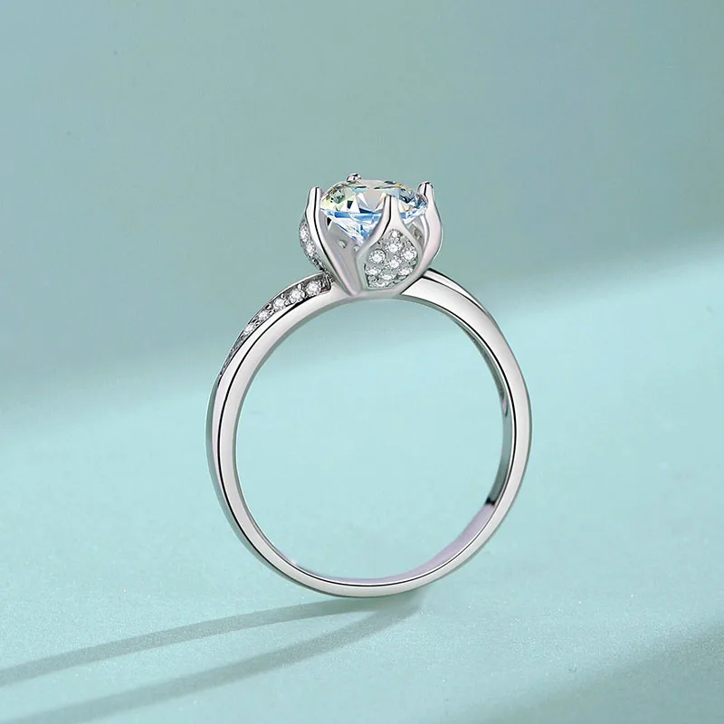1 Carat Moissanite Lotus Ring For Women 925 Silver Party Proposal Wedding Anniversary Zircons Diamond Flower Cocktail Ring Gift