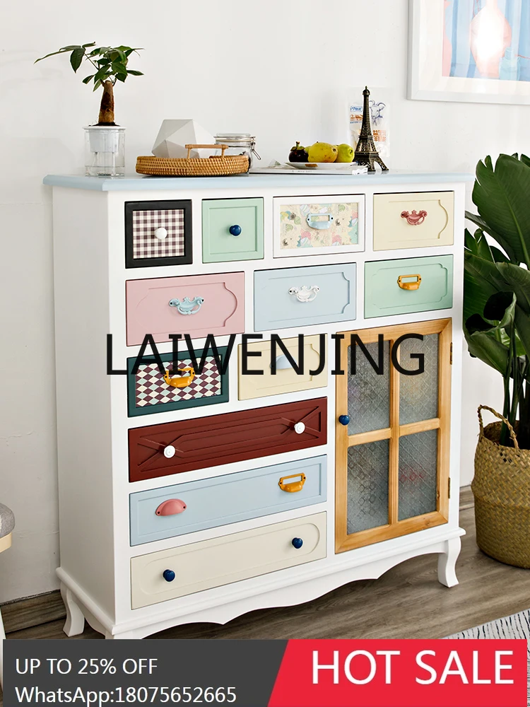 American five-bucket solid wood bedroom storage Mediterranean living room wall furniture storage cabinet