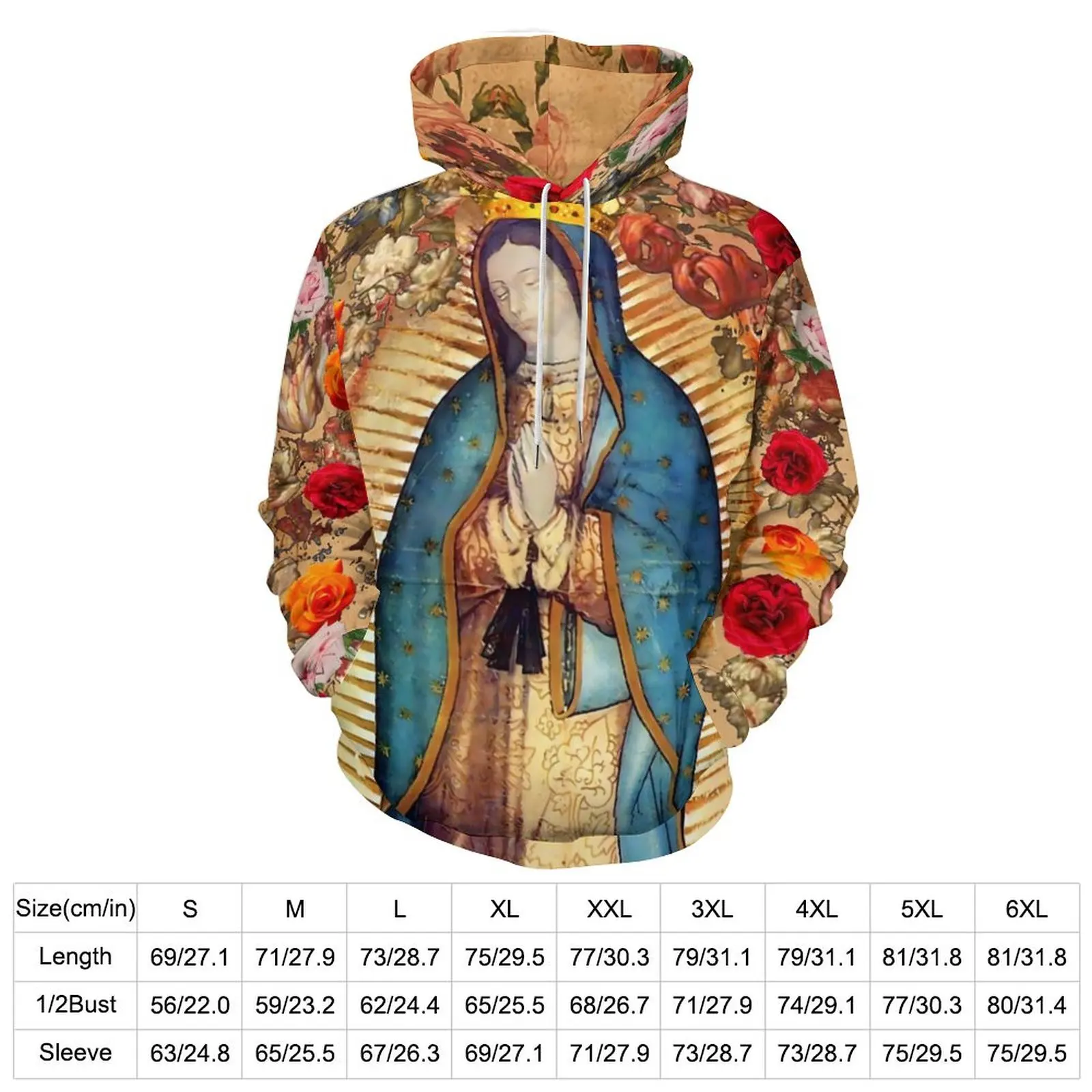 Virgin Mary Catholic Hoodies Long Sleeve Our Lady of Guadalupe Casual Hoodie Autumn Harajuku Design Loose Hooded Sweatshirts