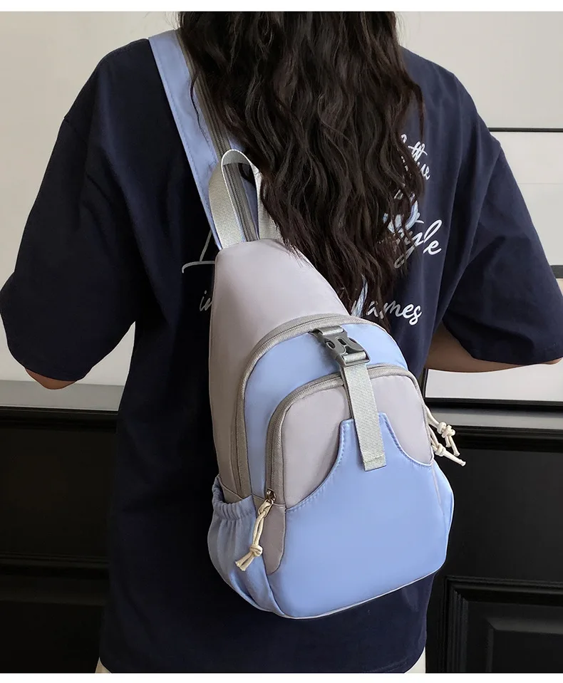 Women Crossbody Sling Bag Water‑Proof Large Storage Chest Pack Color‑blocked For Camping Walking Shopping Short‑distance Trip