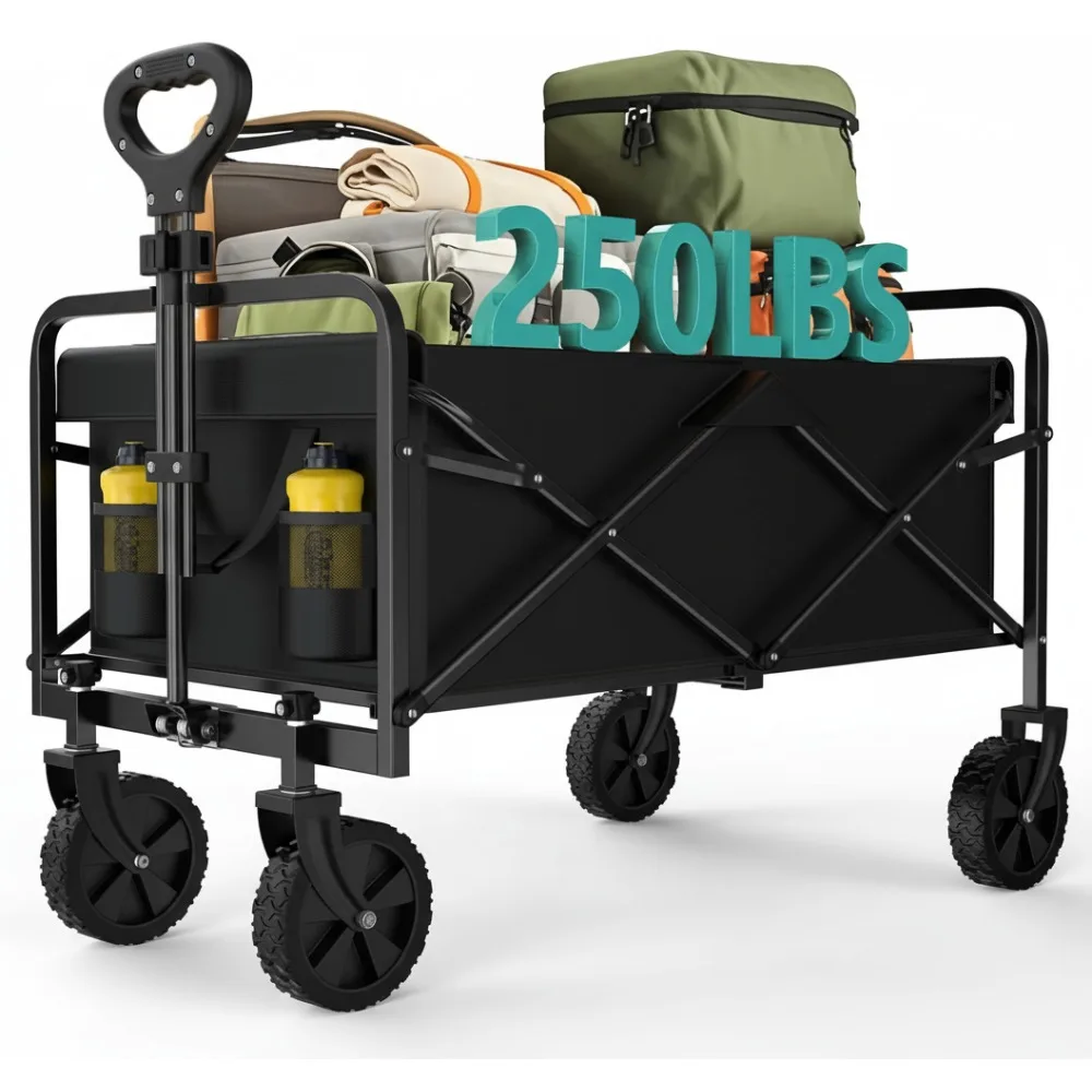 

Heavy Duty Foldable Wagon Cart with All-Terrain Wheels, Large Capacity Utility Cart for Gardening Camping Beach