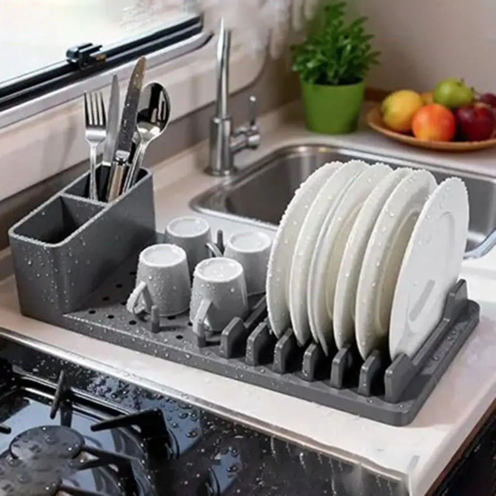Durable Silicone Dish Drying Rack Heat-resistant Folding Dish Drying Mat Drain Design Non-Slip Tableware Storage Holder Kitchen