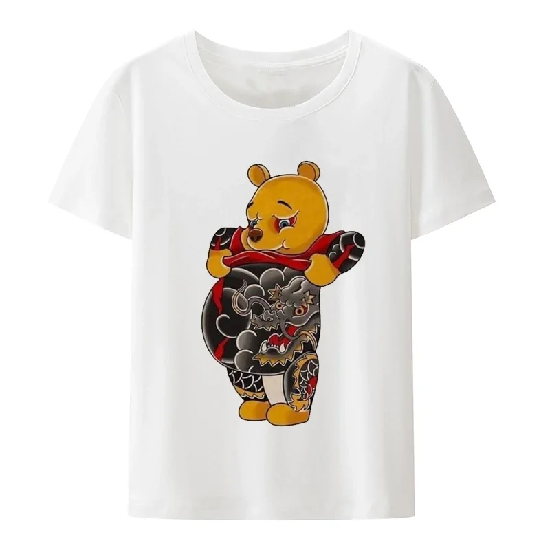 Japanese Genki Cat Bear with dragon tattoo t shirt modal o-neck Short sleeve breathable comfortable T-shirt