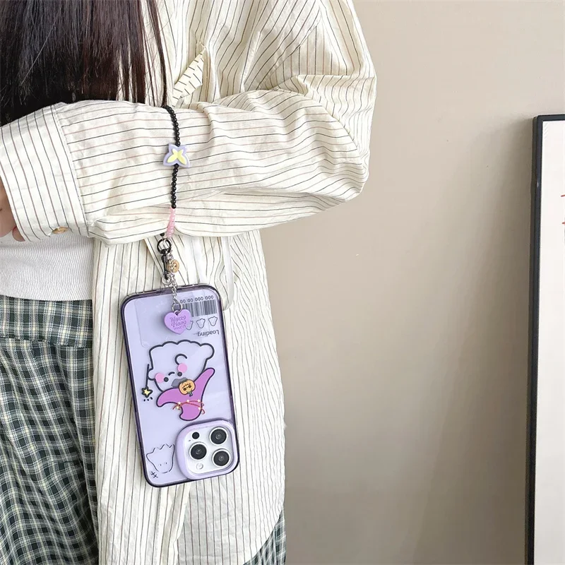 

Korea Funny Cute Lines Kid Graffiti Phone Case For iPhone 15 Pro 14 13 Pro Max 14pro Cartoons Cover with Chain Shockproof Cases