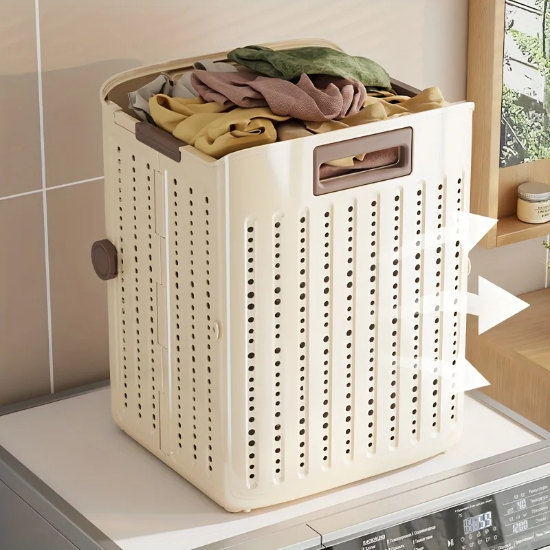 

1 Household Laundry Basket Storage Bin, Foldable Portable Multi-Functional Folding Basket, Clothing Organization Bin, Wheeled