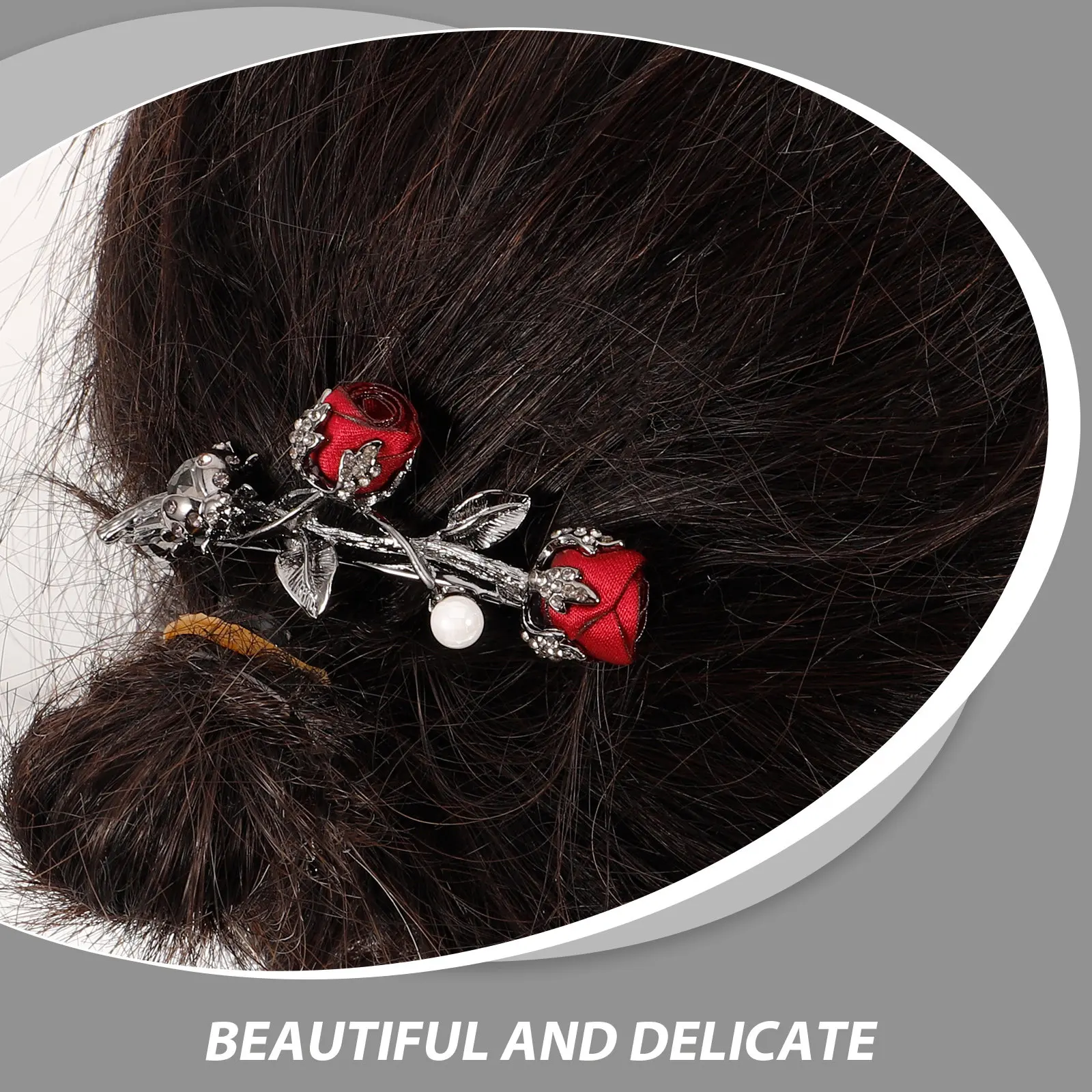 1Pcs Rose Hair Clip Flower Simulation Hairpin Elegant Crystal Retro Design for Female Banquet Evening Party Hairdresser Styling