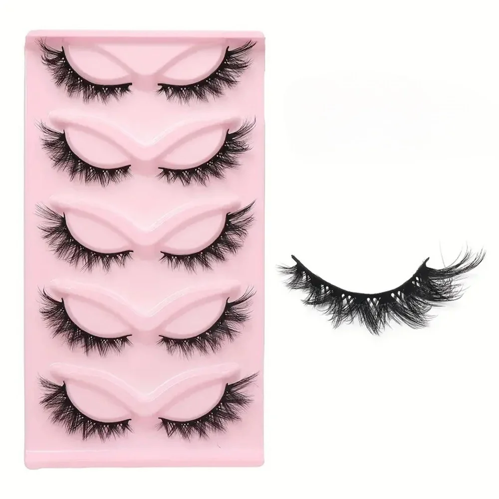 Cat eye Eyelashes 3D Natural False Lashes Fluffy Soft Cross 5 pairs Manga Lashes Wispy Natural Eyelash Extension Makeu
