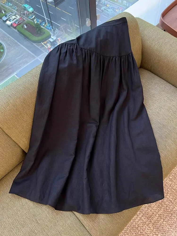 Abito a trapezio da donna coreano slimfit Gonne patchwork a pieghe a vita alta Gonna lunga alla caviglia quotidiana tinta unita primaverile