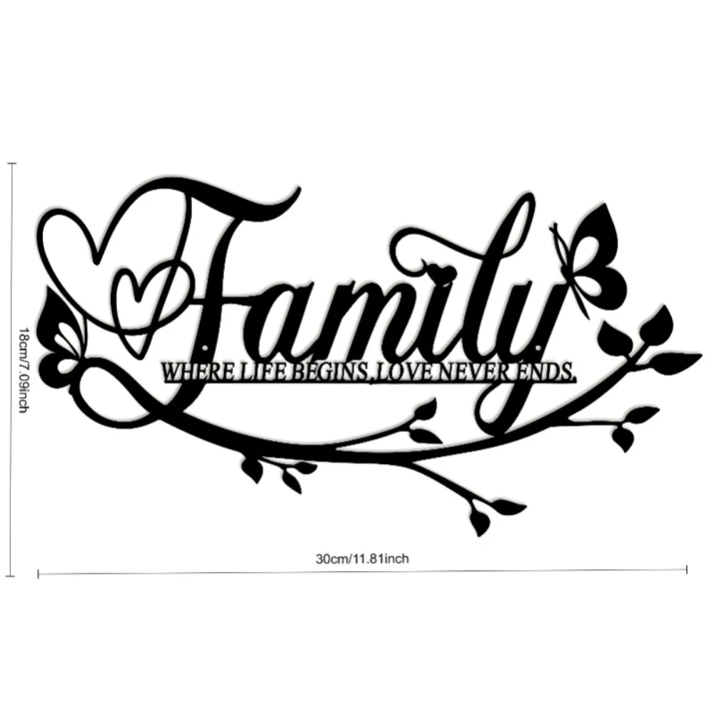 CIFBUY 2D Iron Wall Art Black Flower Letter Logo Happy Home Decor Cut Out Plaque Modern Minimalist Sign