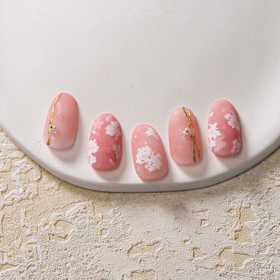 White Sakura Flowers 3D Self Adhesive Nail Art Stickers Pink Cherry Blossom 5D Embossed Reliefs Manicure Decals Wholesale