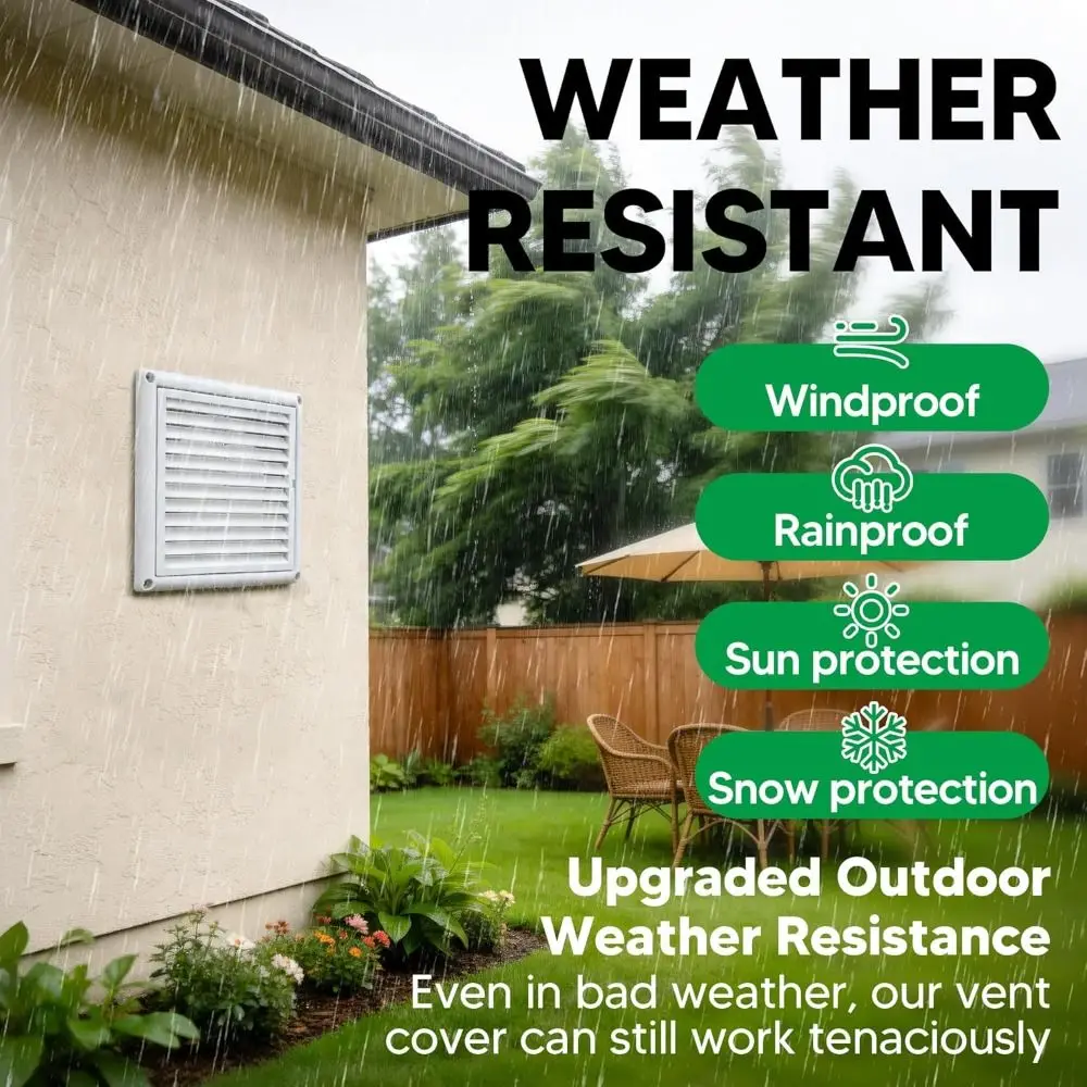 Easy Install Plastic Air Vent Square White Vent Grille With Mesh Screen Dryer Vent Cover Weather & UV-Resistant