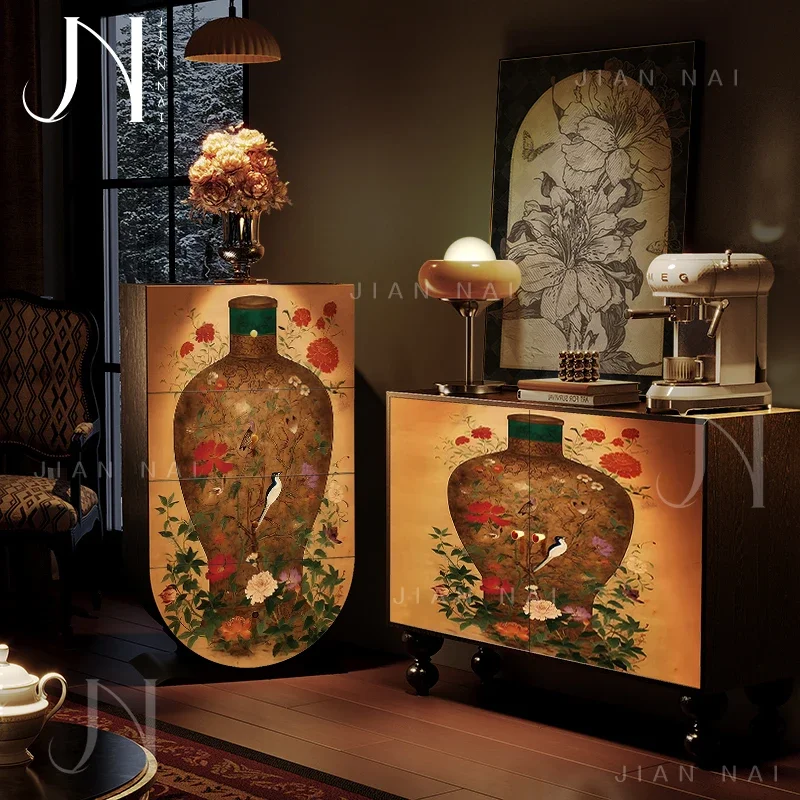 TAO French Chinese style solid wood four-chest cabinet free installation vase living room storage bedroom drawer storage
