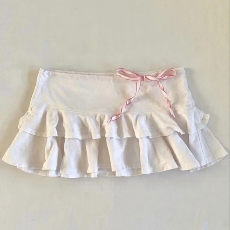 Minifalda plisada de hada para mujer, ropa Y2K, vintage, color sólido, tirantes emo, Harajuku, blanco, pastel
