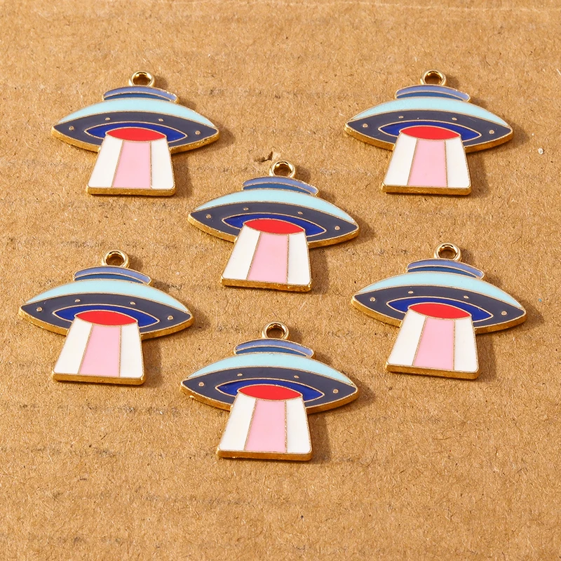 10 sztuk 22*20mm kreatywny Alien UFO Charms wisiorek dla DIY kolczyki naszyjnik bransoletka akcesoria do wyrobu biżuterii