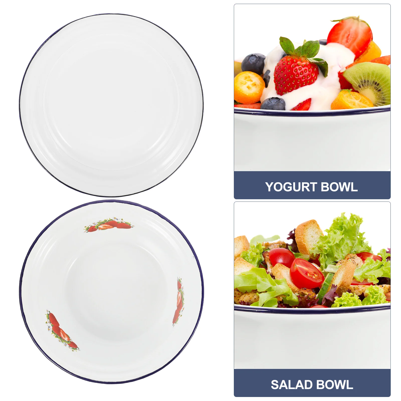 

2pcs Enamel Soup Bowl Retro Household Rice Bowl Noodle Dessert Serving Storage Container Kitchen Tableware Easy Clean For Home