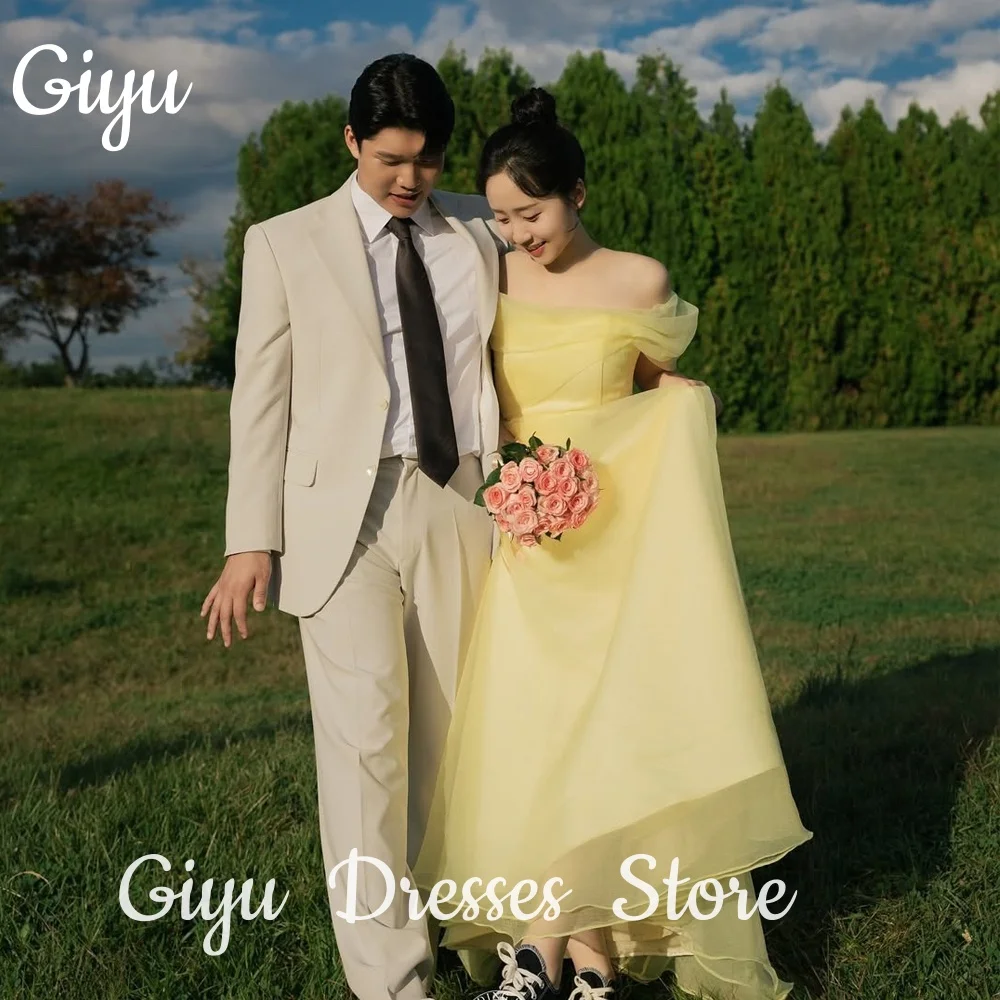 

Giyu Elegant Faint Yellow Wedding Party Dresses A-line Off Shoulder Korea Photoshoot Corset Organza Customized 2025 Evening Gown