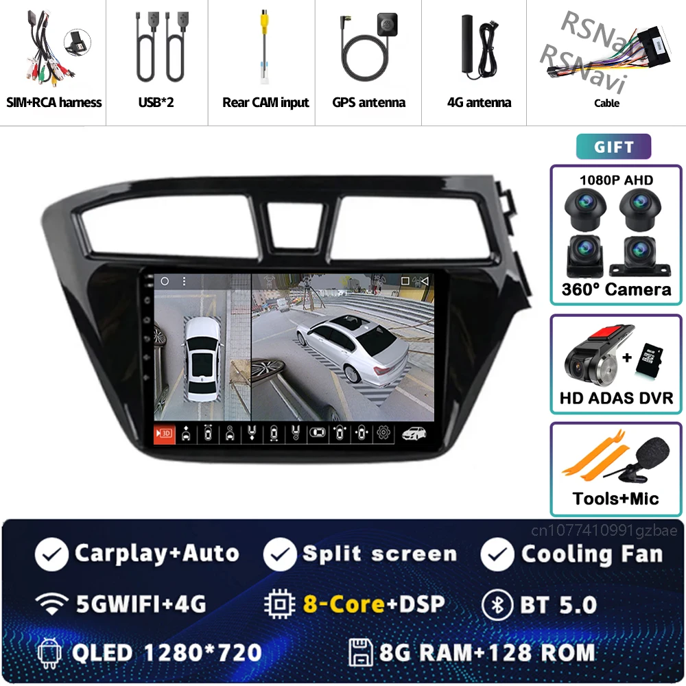 Android 15 wifi + 4G Carplay AUTO Autoradio Voor Hyundai I20 RHD 2015 2016 2017 2018 Navigatie GPS Video speler Stereo Multimedia