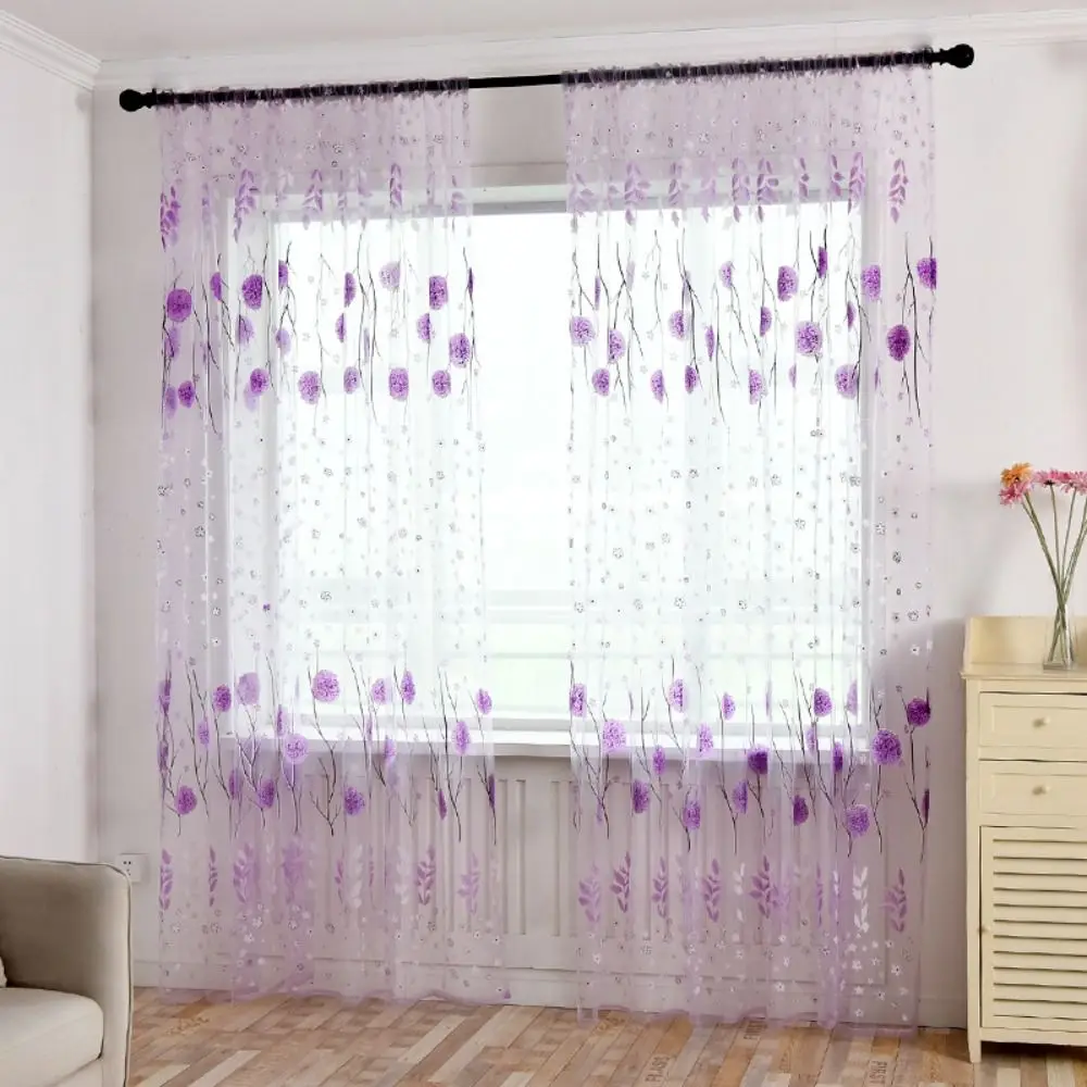 Transparent Flower Pattern Sheer Curtain Gauze Elegant Window Drapes Pastoral Style Romantic Tulle Curtain Living Room