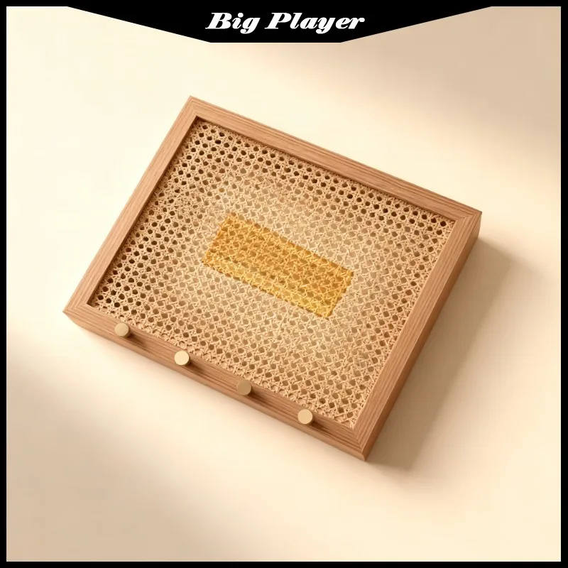 Nordic Rattan Flip Electric Meter Box Cover with Hook Homestay Wall Decor