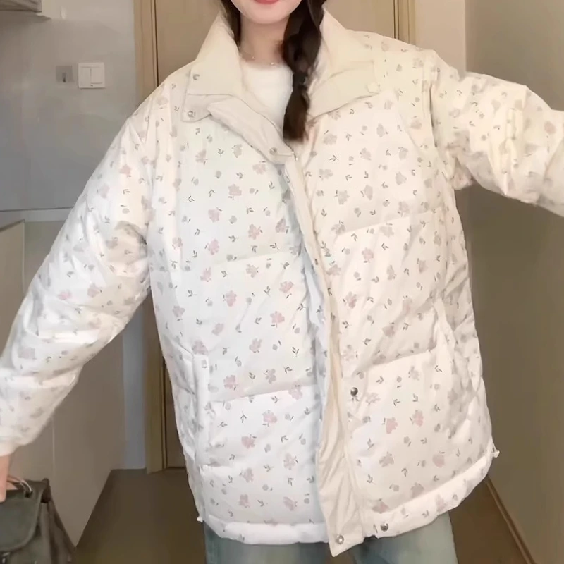 Floral Cotton-padded Jacket Autumn and Winter 2025 Design Sense Women's Thickened Loose Little Bread Cotton-padded Jacket