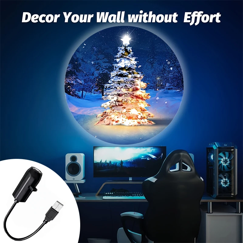

Creative Christmas tree projection lamp,USB lighting night light,bedroom,living room,bedside background,LED lighting lamp,gift