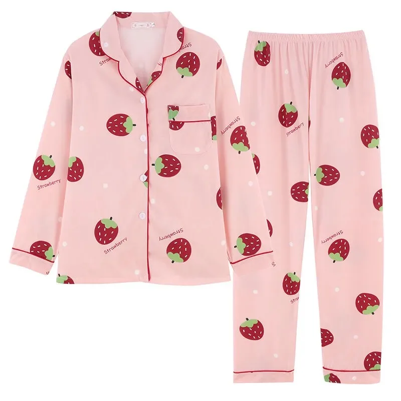 Kawaii Pajamas Girls Cotton Pyjamas Suit Female Pijamas Autumn Home Clothes for Women Long Sleeve Pants Sleepwear Set Homewear