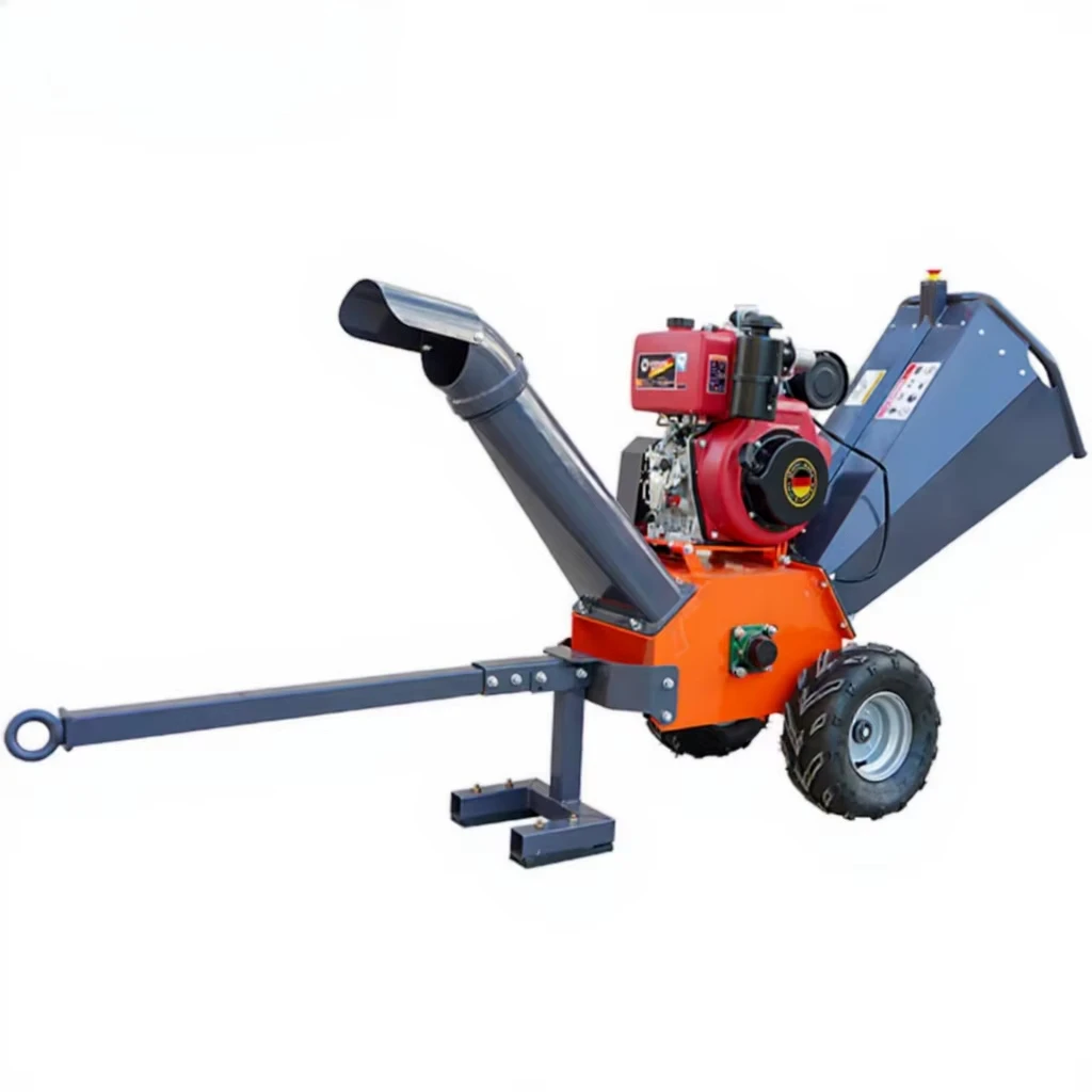 Portable High Output Mobile Tree Chipper Woodchipper with Engine-Powered Wood Shredder for Garden & Forestry Use
