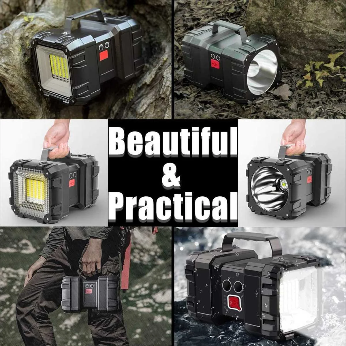 Super Bright XHP70 LED Flashlights USB Rechargeable Double Head Searchlight Handheld Work Light Lantern Spotlight Floodling Lamp