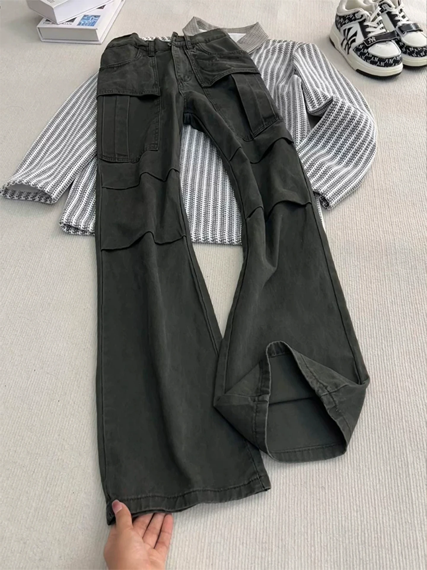 

American Sle Workwear Jeans Men's Winter High Street ey een Extended Straight Knife Micro Flared Pants