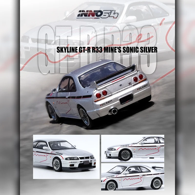 PreSale INNO 1:64 Skyline GTR R33 Tuned Mine`s Silver Diecast Diorama Car Model Collection Miniature Toys