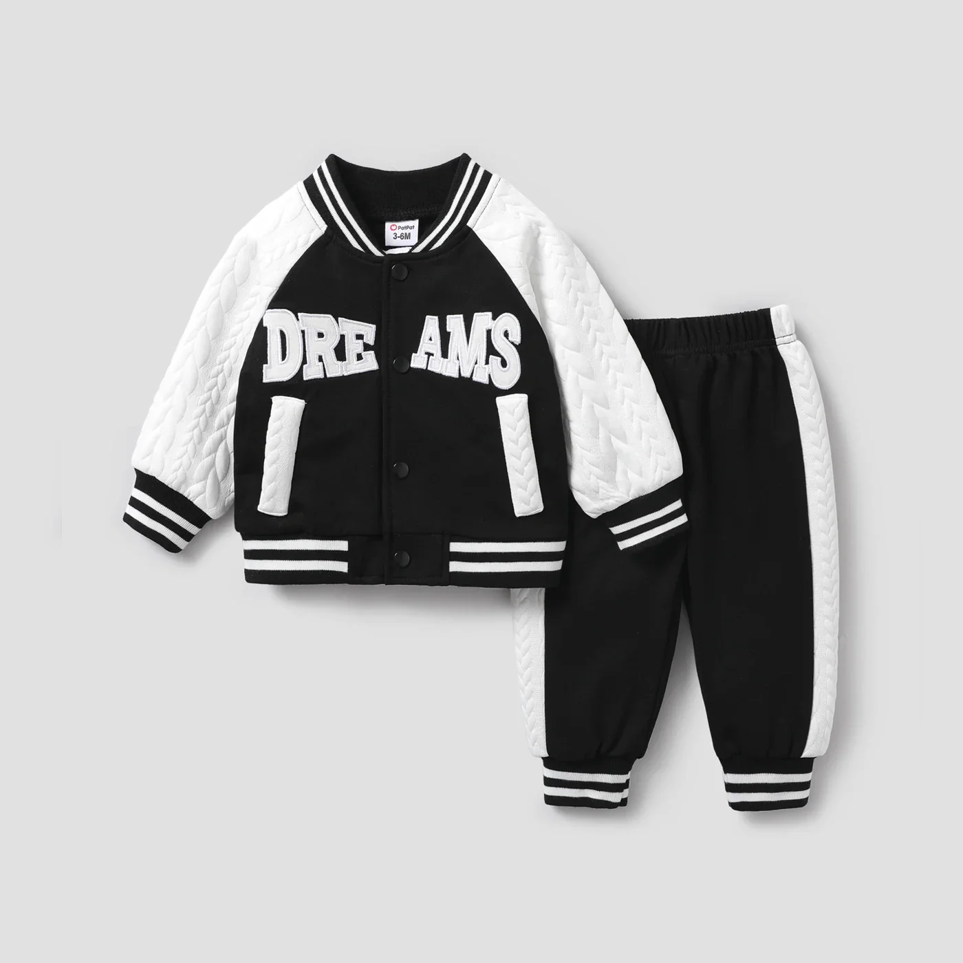 PatPat 2pcs Baby Boy Sporty Letter Long-sleeve Set Soft and Comfortable  Perfect for Outings and Daily Wear Basic Style