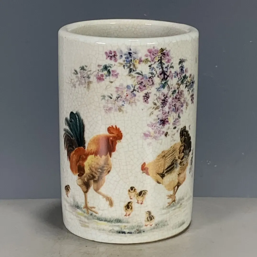 Antique Qing Guangxu Famille Rose Crackle Glaze Lucky Brush Pot Jingdezhen Chinese Scholar Ceramic Home Decor Display Ornament