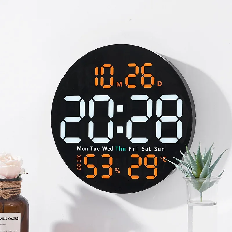 Simple living room wall clock, electronic multi-functional household clock with temperature and humidity, silent clock