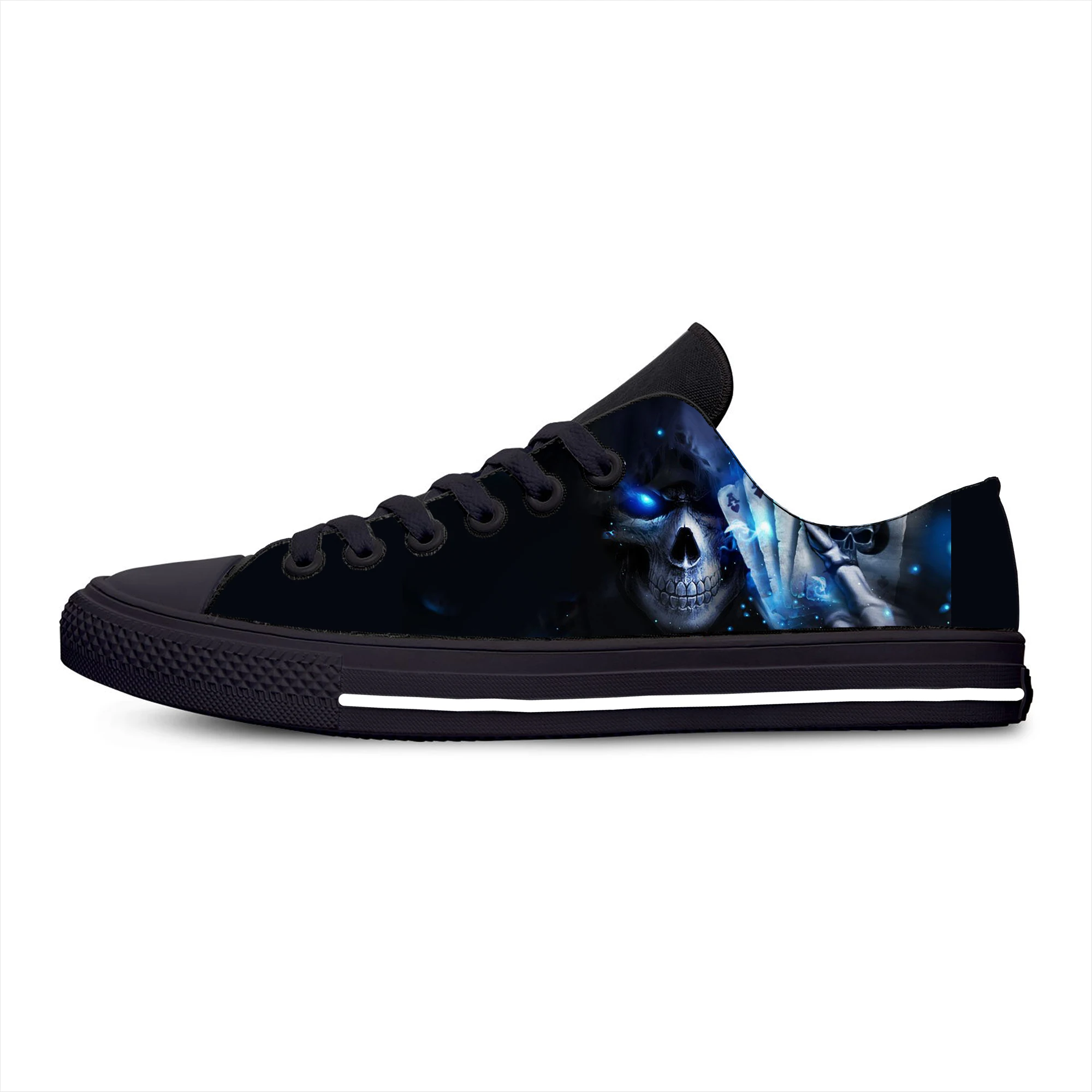 Grim Reaper Death Skull Poker Skeleton Horror Cool Casual Cloth Shoes Low Top Lightweight Breathable 3D Print Men Women Sneakers