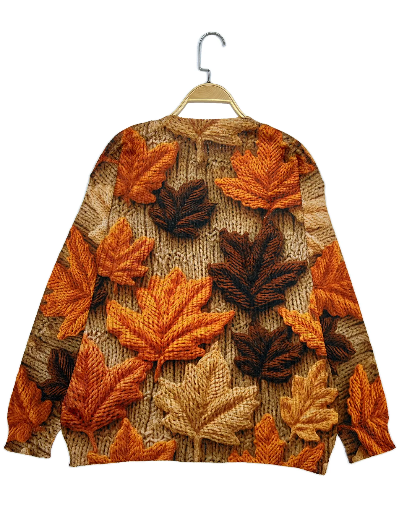 Leaf print thin sweater casual round neck long sleeve sweater spring and autumn women\'s clothing