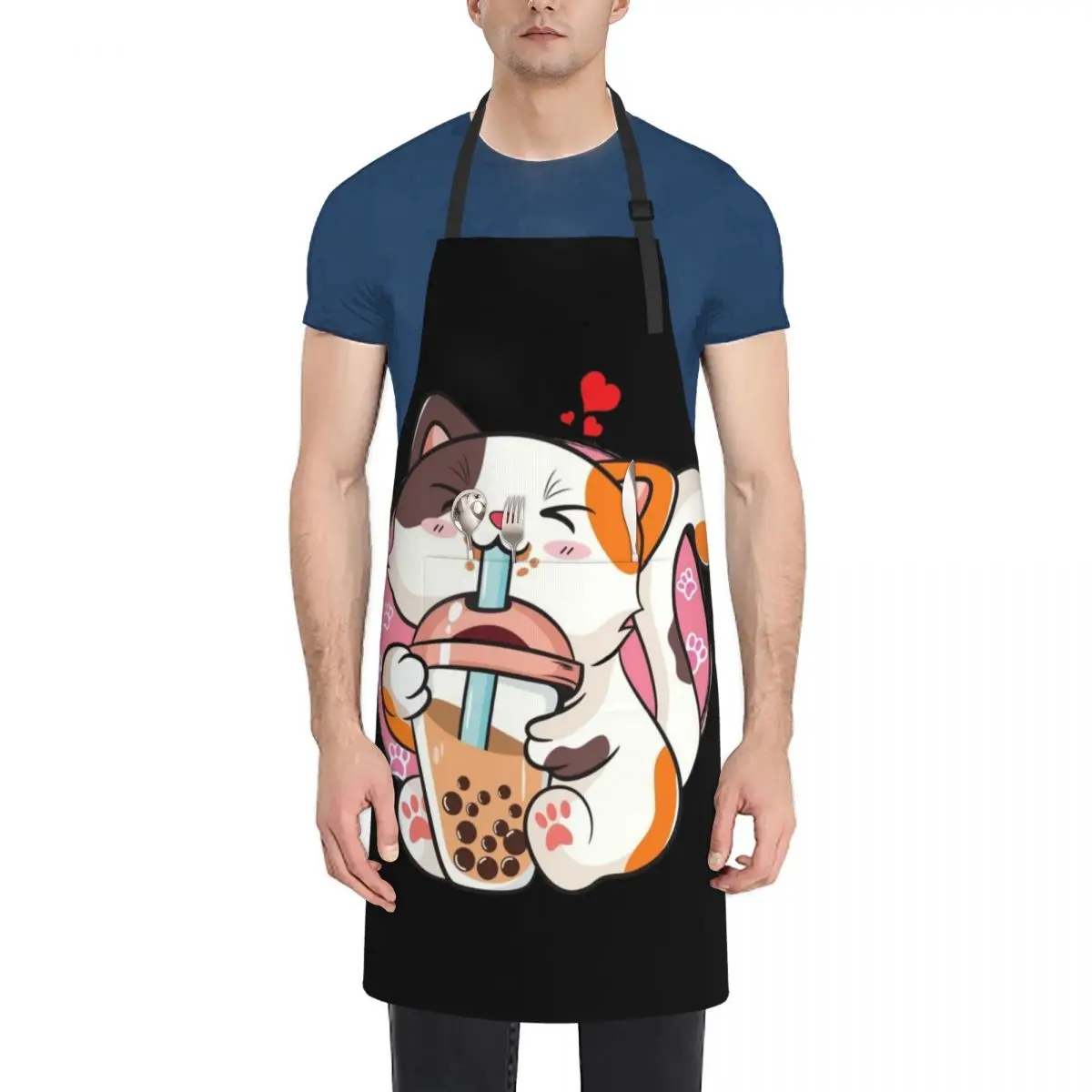Cute Cat Boba Tea Anime Christmas Gifts Apron professional hairdressing kitchen woman Apron