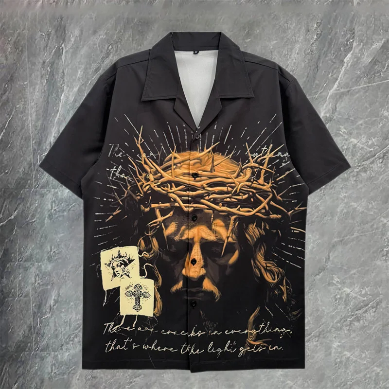 

Праздничная повседневная блузка 2026 года, брендовая одежда, гавайская рубашка, мужская рубашка-поло, винтажная рубашка с золотым принтом, рубашка с коротким рукавом