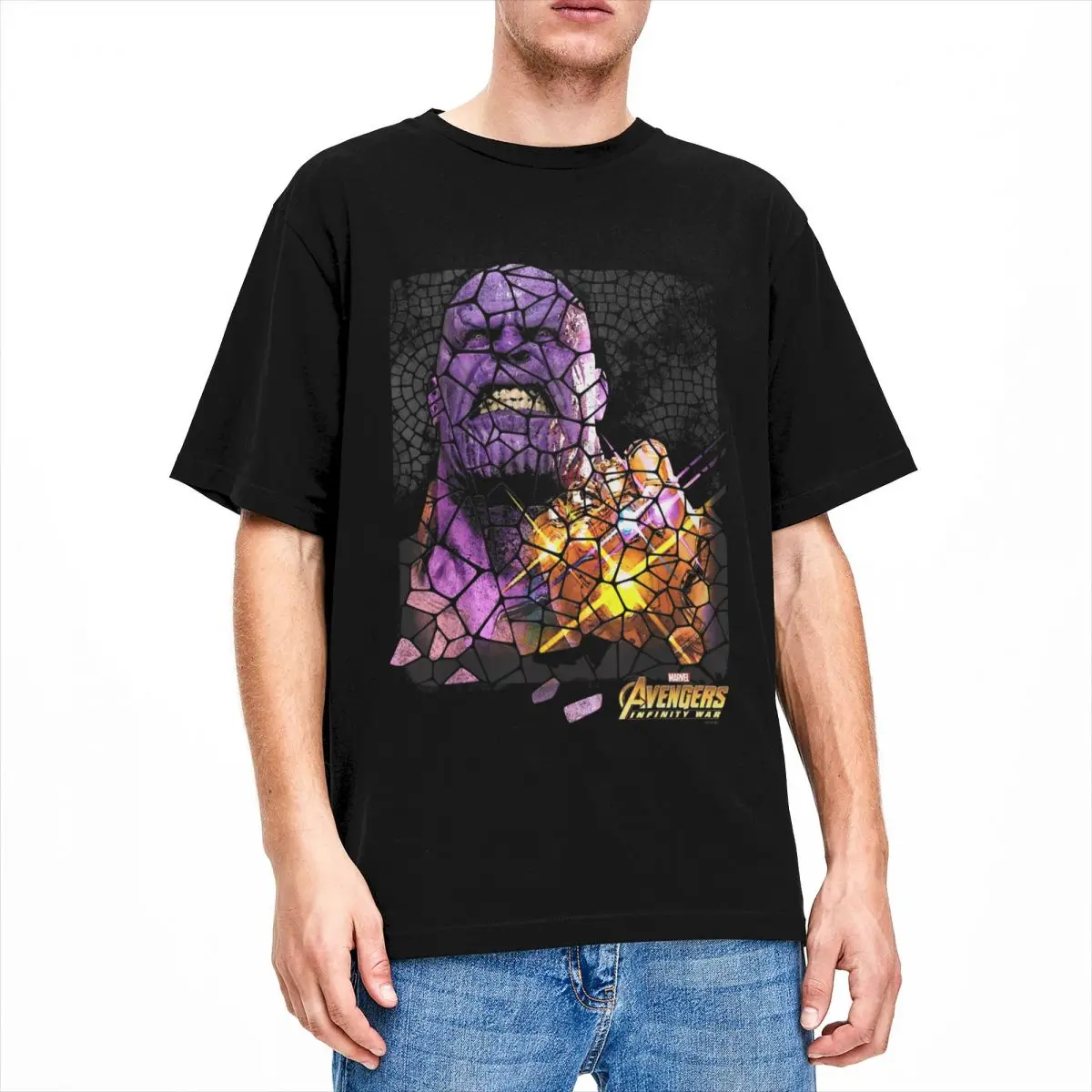 Men Infinity War Thanos Stained Glass T-Shirts Cotton Top Tees Summer Y2K Retro Short Sleeve T-Shirt