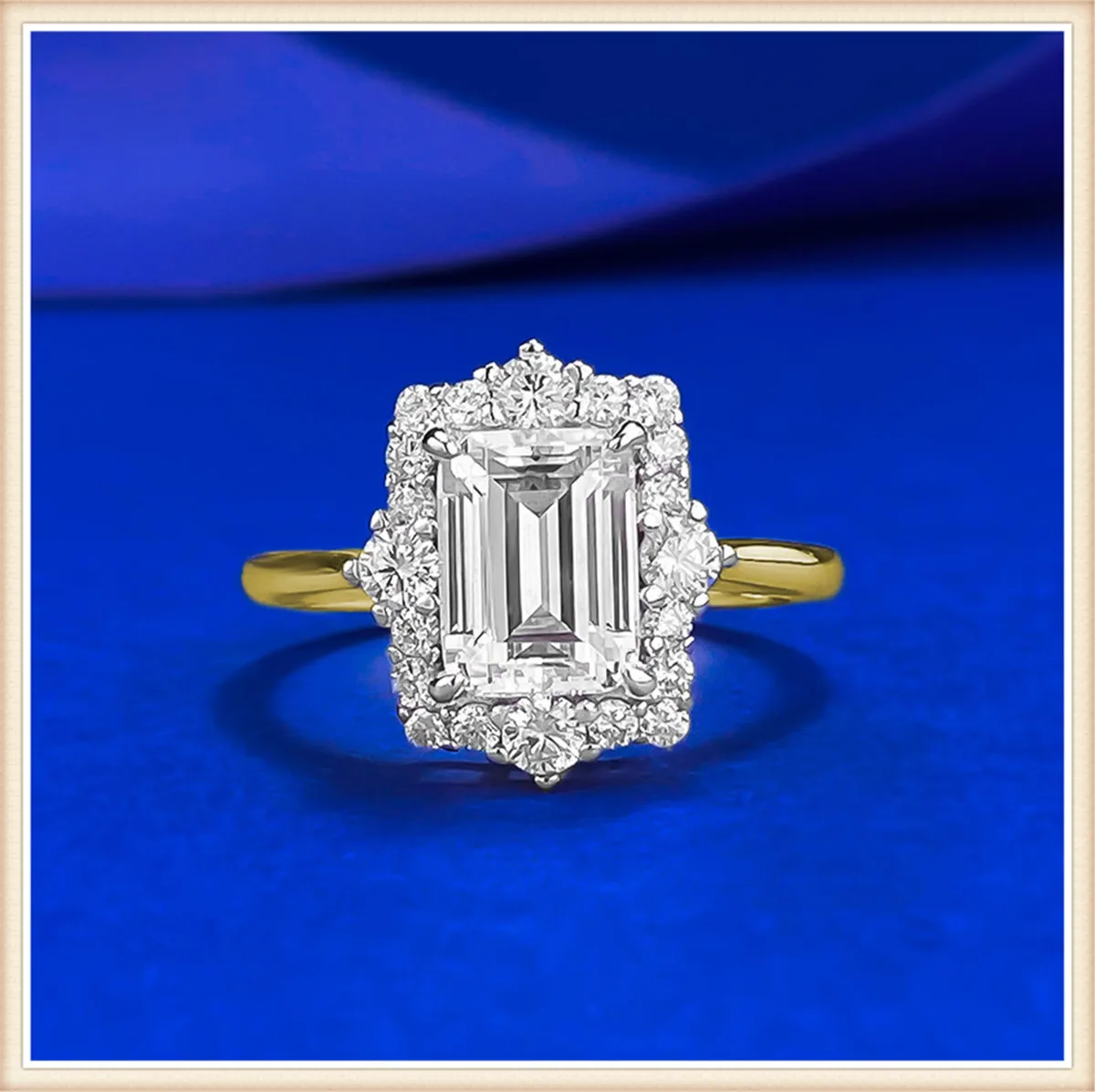 18K solid real gold lab grown diamond emerald cut 1CT wedding ring yellow gold white gold double color engagement ring 14K gold